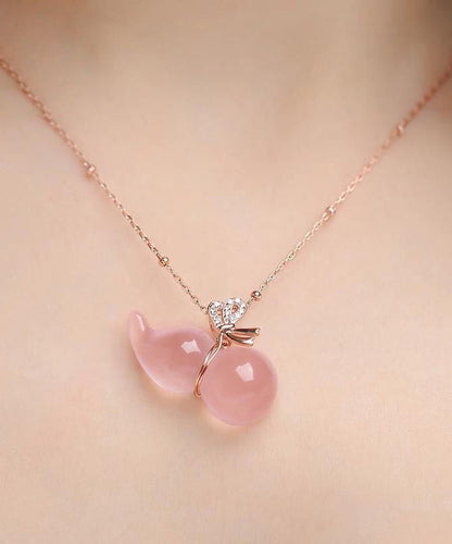 Pink Sterling Silver Crystal Gourd Charm Bracelet