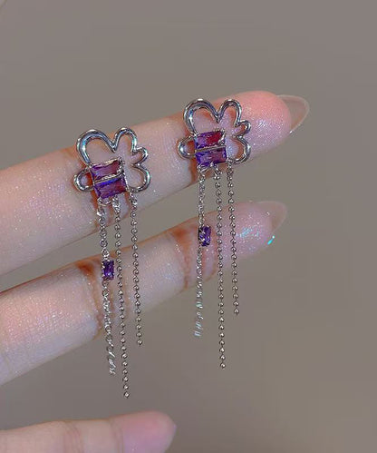 Purple Sterling Silver Tassel Drop Earrings
