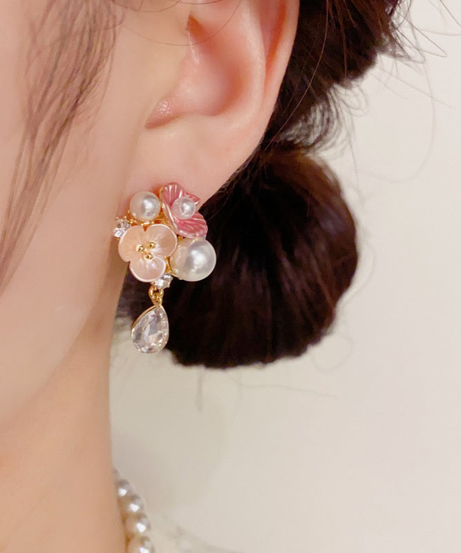 Rainbow Copper Overgild Zircon Pearl Water Droplet Drop Earrings