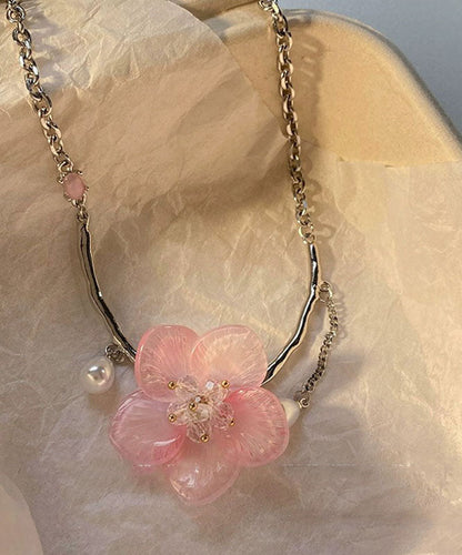 Retro Pink Stainless Steel Pearl Tassel Pendant Necklace Ya015