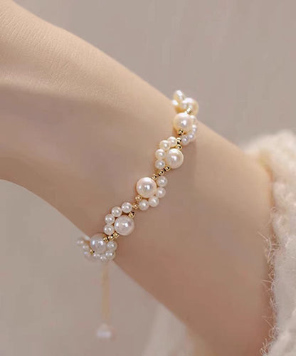 White 14k Gold Pearl Charm Bracelet