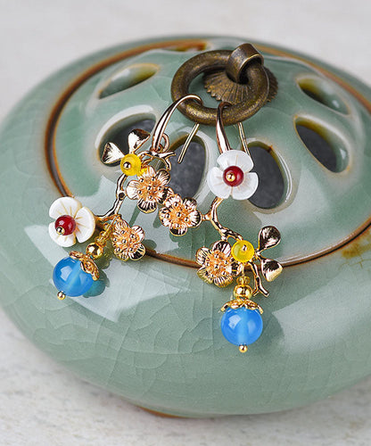Diy Blue Agate Plum Blossom Branch 14k Gold Stud Earrings