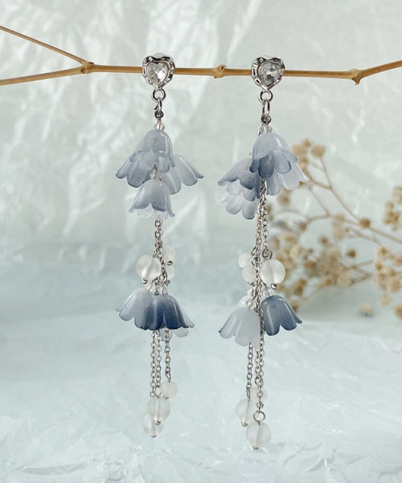 Diy Blue Sterling Silver Zircon Pearl Tassel Drop Earrings Kx1084