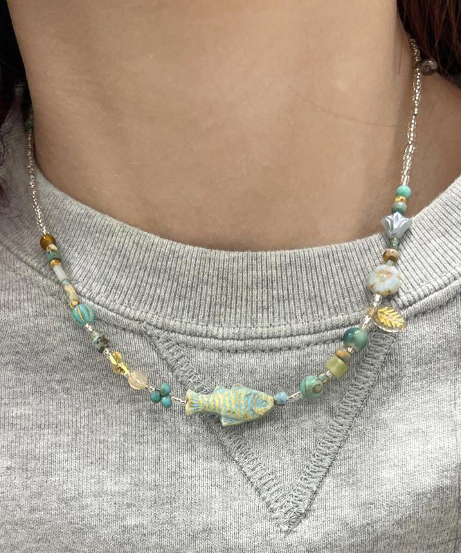Diy Colorblock Beading Little Fish Gratuated Bead Necklace Qj003