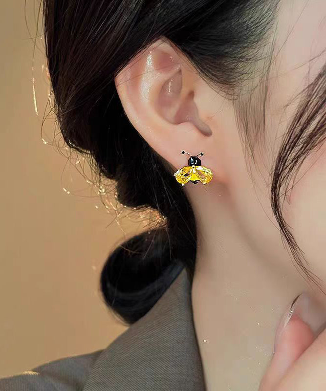 Diy Gold Copper Crystal Little Bee Stud Earrings
