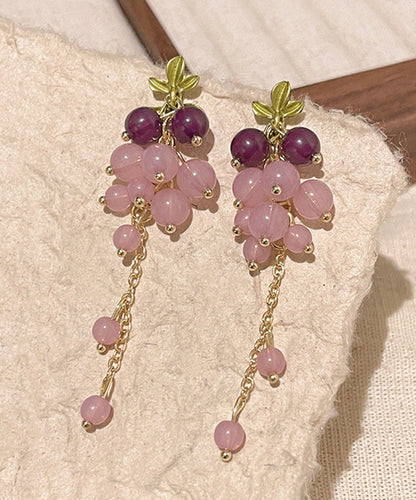 Diy Gold Sterling Silver Overgild Crystal Grape Tassel Drop Earrings