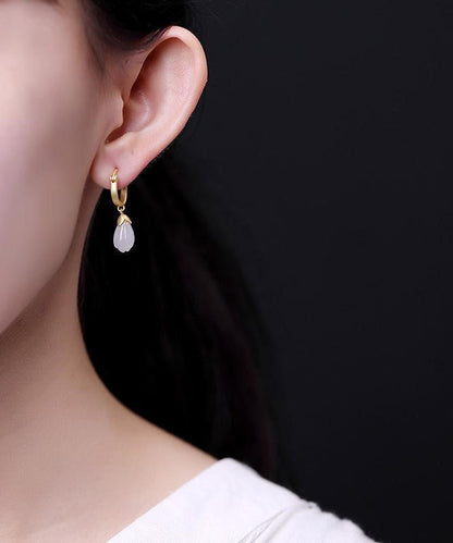 Diy Gold Sterling Silver Overgild Inlaid Jade Drop Earrings