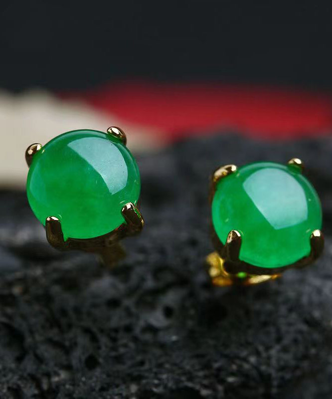 Diy Green Sterling Silver Inlaid Jade Stud Earrings Df1031