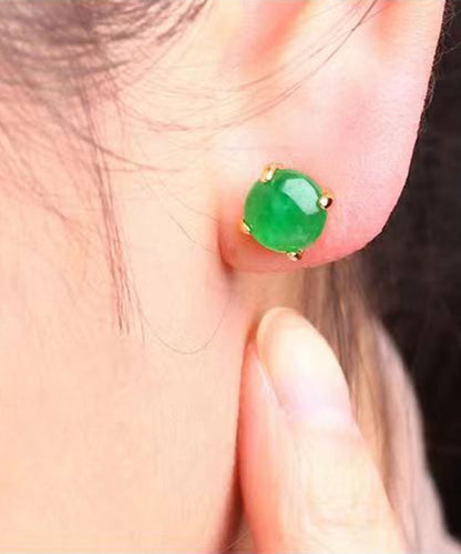 Diy Green Sterling Silver Inlaid Jade Stud Earrings