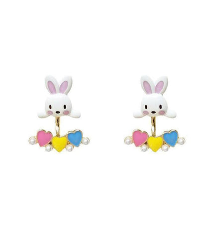 Diy Rainbow Acrylic Pearl Little Rabbit Stud Earrings