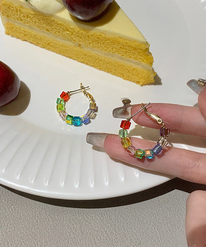 Diy Rainbow Sterling Silver Alloy Crystal Sugar Cube Hoop Earrings