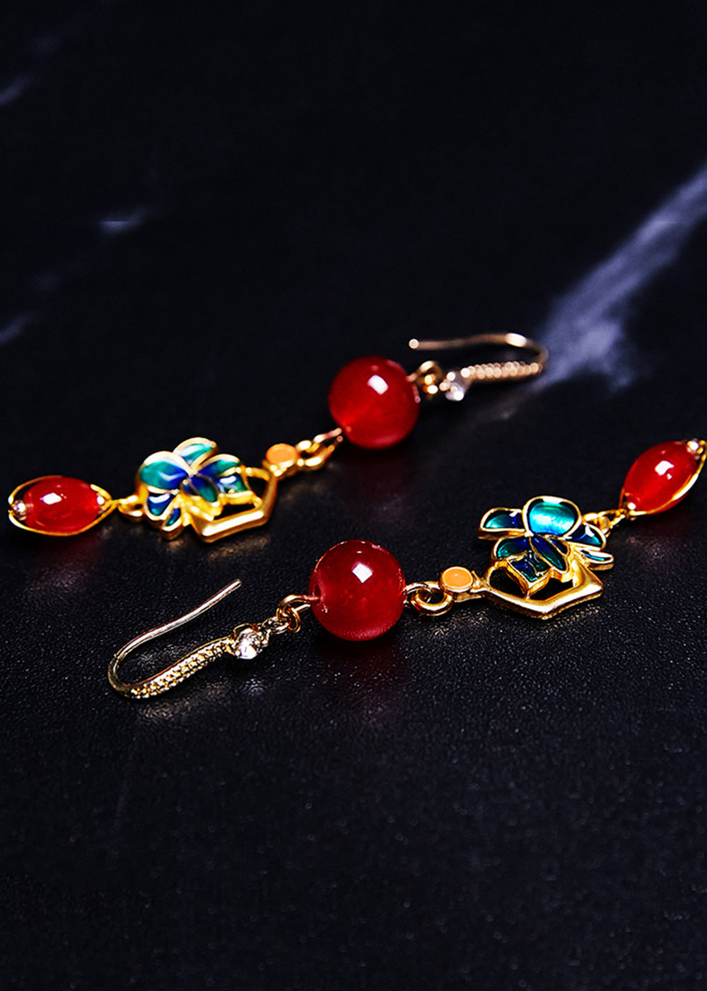 Diy Red Gem Stone Gilding Drop Earrings