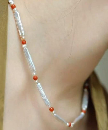 Diy Red Pearl Agate Beading Gratuated Bead Necklace Wq014