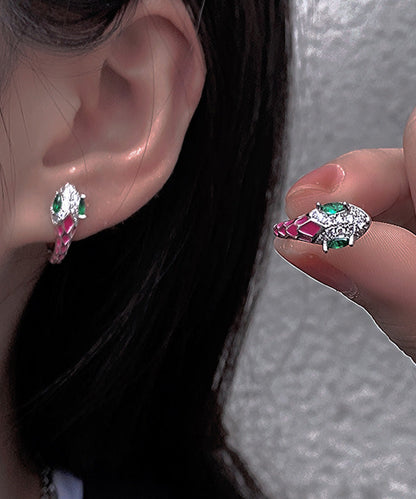 Diy Silk Copper Zircon Snakelike Hoop Earrings