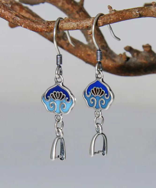 Diy Blue Patchwork Silver Drop Earrings