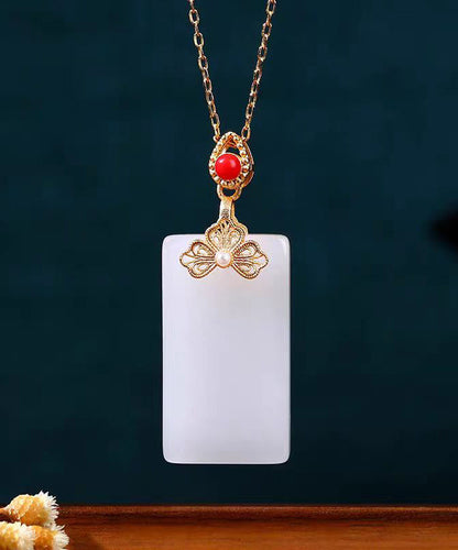 Diy White Copper Overgild Jade Enamel Butterfly Pendant Necklace