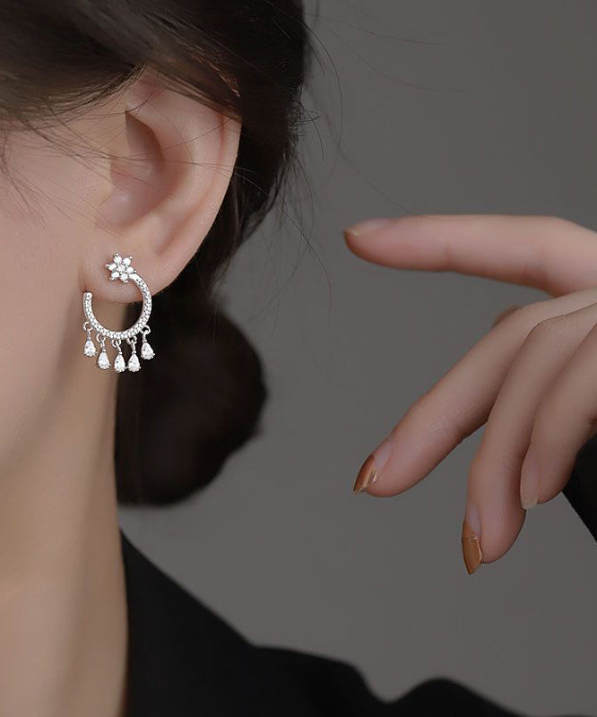 Diy White Sterling Silver C-shaped Tassel Stud Earrings