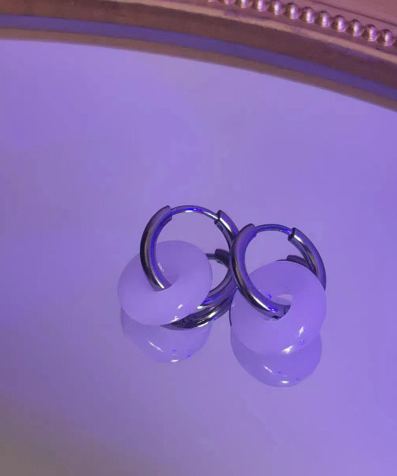 Diy White Sterling Silver Inlaid Jade Hoop Earrings