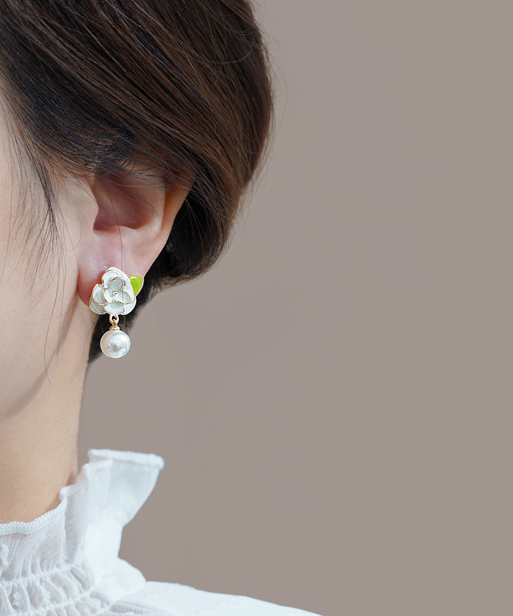 Diy White Sterling Silver Overgild Enamer Pearl Drop Earrings Tw1018