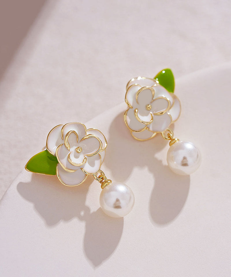 Diy White Sterling Silver Overgild Enamer Pearl Drop Earrings Tw1018