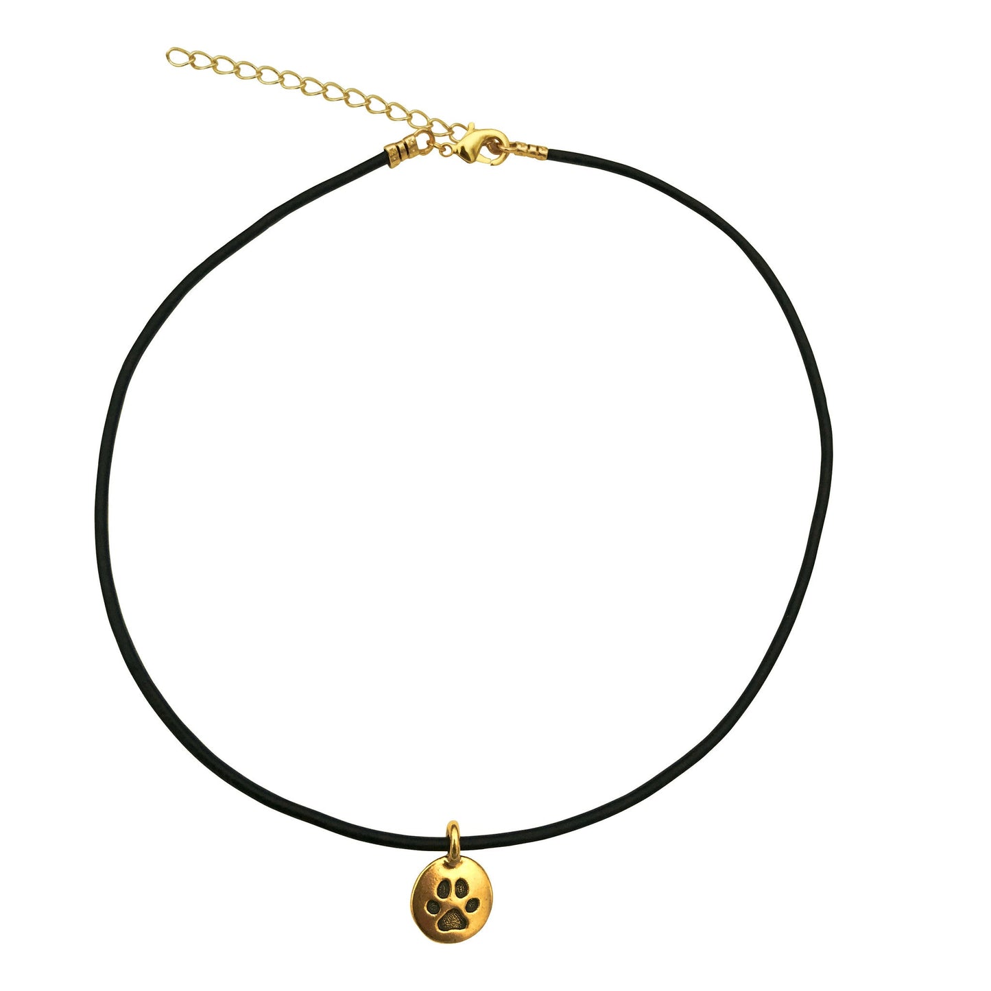 Dragonweave Paw Circle Charm Necklace and Earring Set, Gold Plated Black Leather Choker and Leverback Earrings