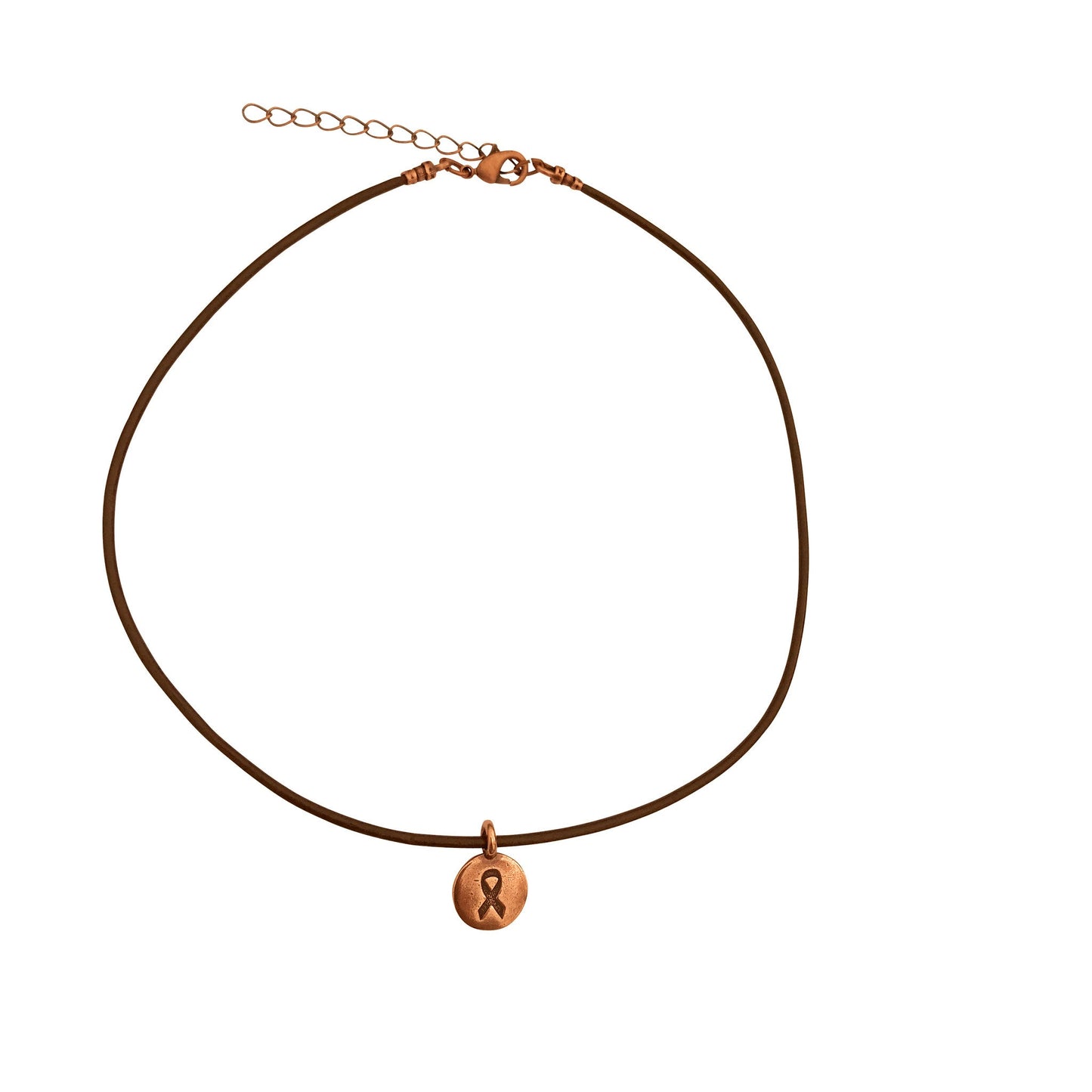 Dragonweave Ribbon Circle Charm Necklace and Earring Set, Antique Copper Brown Leather Choker and Leverback Earrings