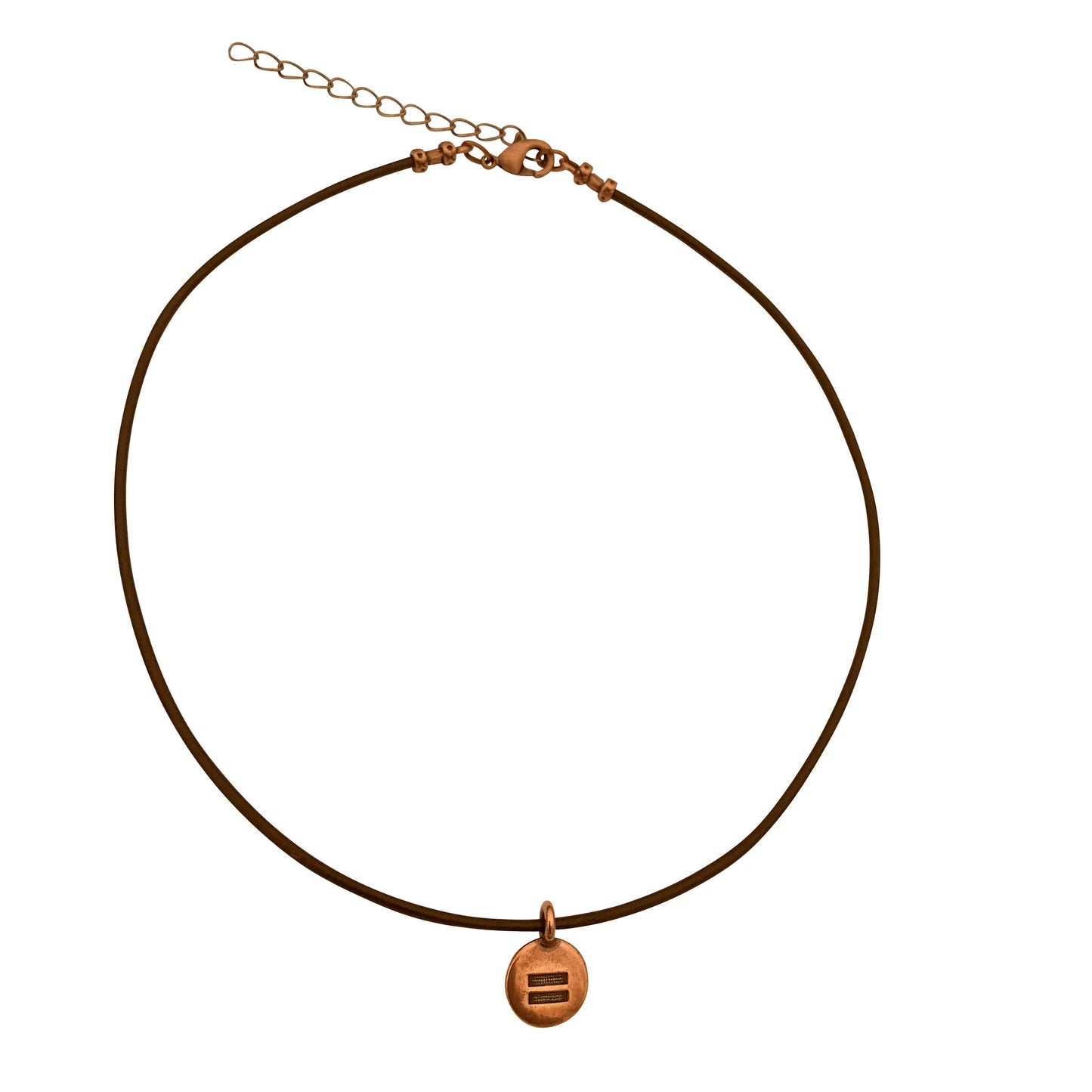 Dragonweave Equality Circle Charm Necklace and Earring Set, Antique Copper Brown Leather Choker and Leverback Earrings