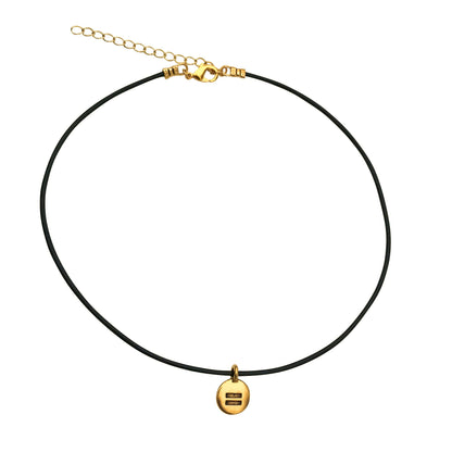 Dragonweave Equality Circle Charm Necklace and Earring Set, Gold Plated Black Leather Choker and Leverback Earrings