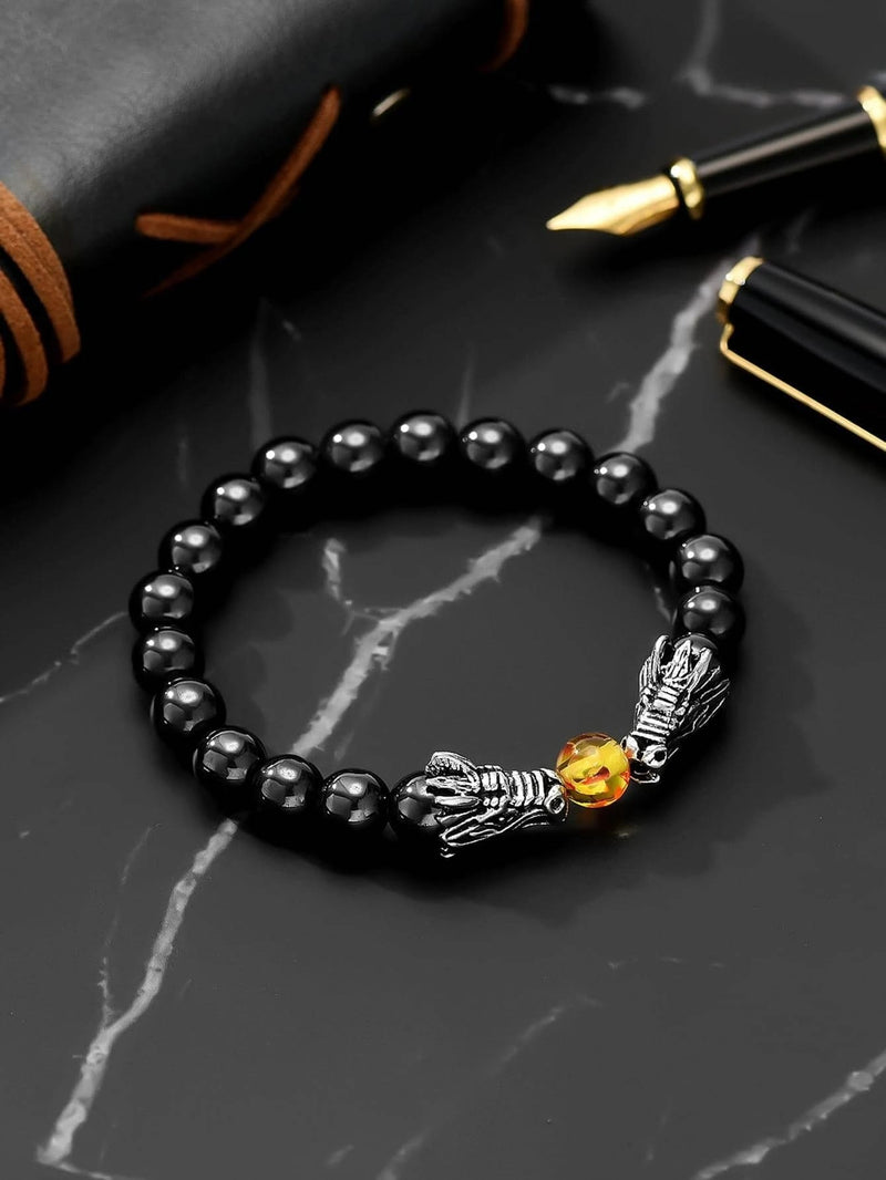 Obsidian Twin Dragon Guardian Bracelet