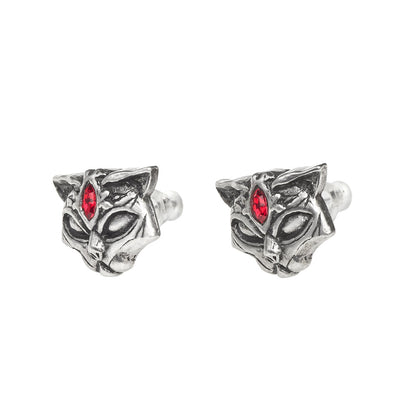 Sacred Cat Earrings With Red Crystals by Alchemy Gothic