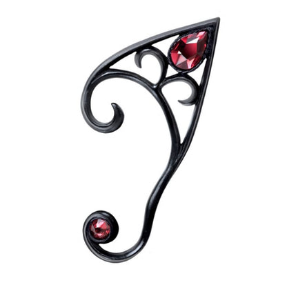 Elvyn Earwrap Black With Red Crystal Elven Ear Wrap Earring by Alchemy Gothic