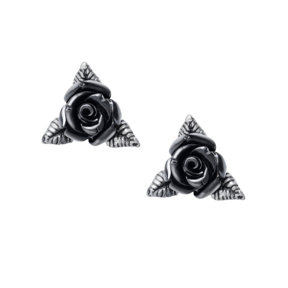 Ring O'roses Black Rose Ear Studs by Alchemy Gothic