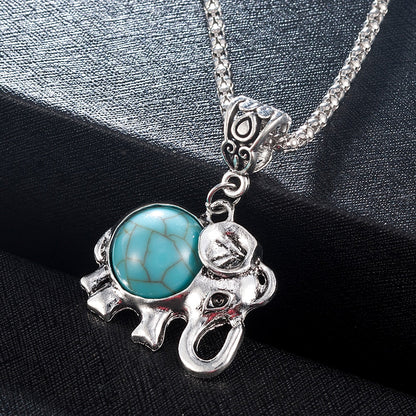 Antique Silver Turquoise Elephant Necklace