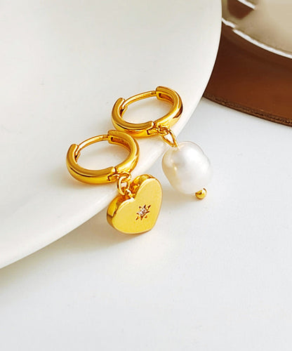 Aaymmetry Copper Gold Plated Glass Pearl Heart Hoop Earrings