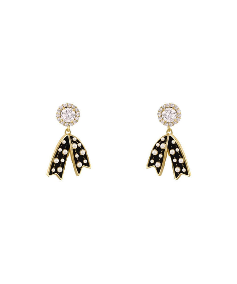Black Sterling Silver Zircon Pearl Tassel Drop Earrings