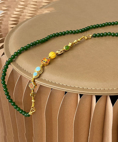 Blackish Green Jade Turquoise Cloisonne Enamel Detachable Beading Graduated Bead Necklace