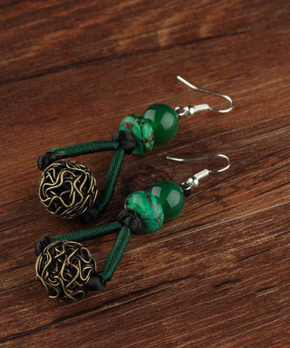 Blackish Green Sterling Silver Alloy Green Agate Emperor Stone Drop Earrings