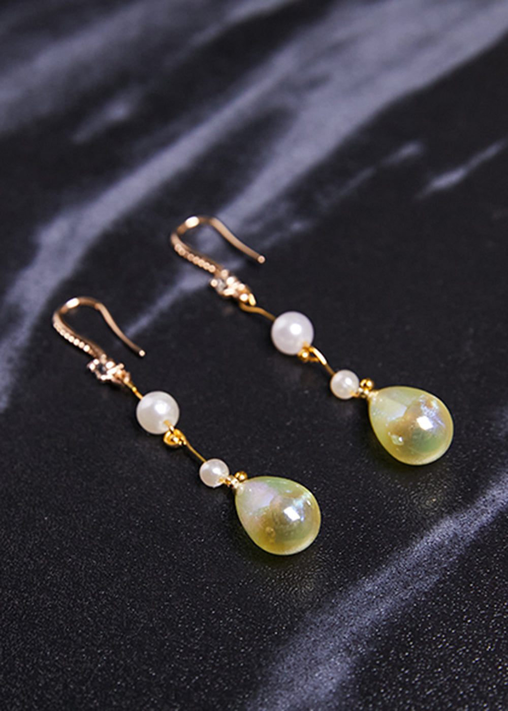 Droplet Shape Jade Pearl Drop Earrings