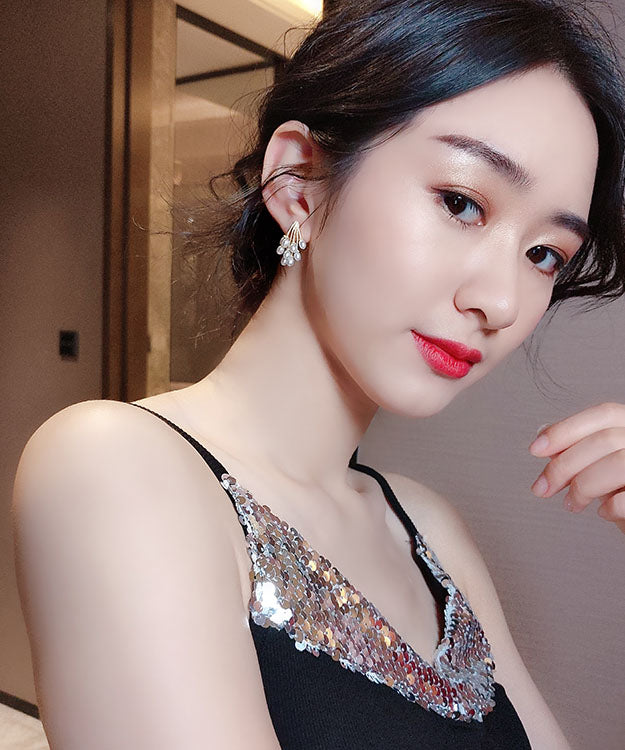 Gold Alloy Pearl Grape Tassel Drop Earrings