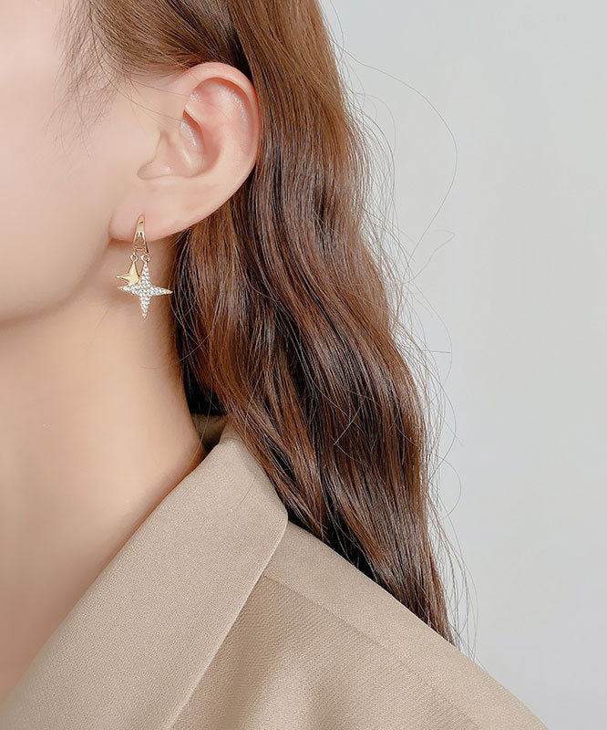 Gold Alloy Zircon Littlestar Drop Earrings