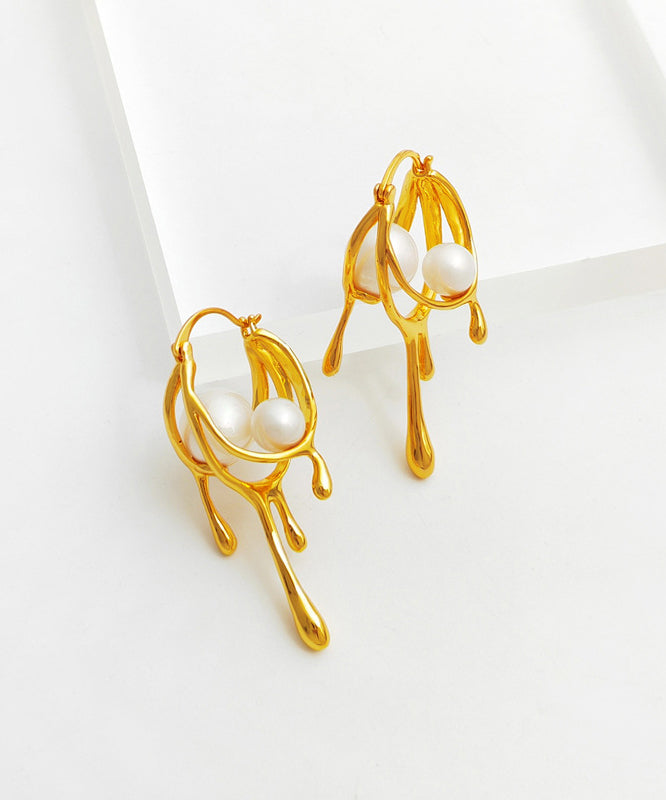 Gold Plated Glass Pearl Hoop Earrings