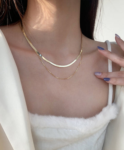 Gold Sterling Silver Overgild Bilayer Necklace Po009