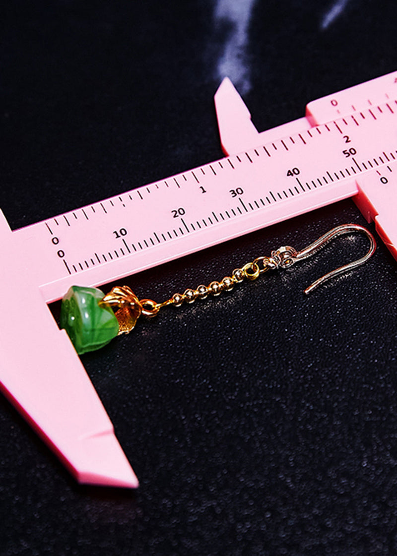 Green Lotus Seedpod Jade Gilding Drop Earrings