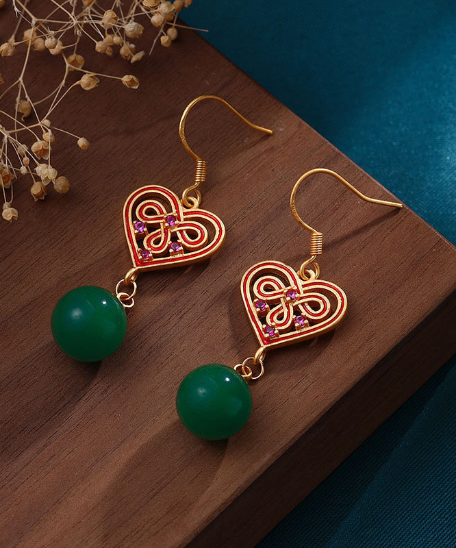Green Love Gold Plated Drop Earrings