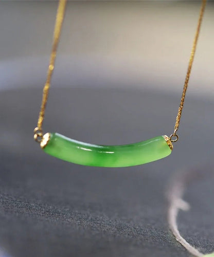Green Sterling Silver Overgild Jade Pendant Necklace Ac1025