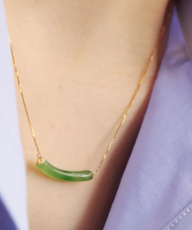 Green Sterling Silver Overgild Jade Pendant Necklace Ac1025
