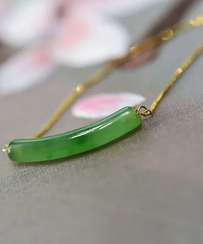 Green Sterling Silver Overgild Jade Pendant Necklace Ac1025