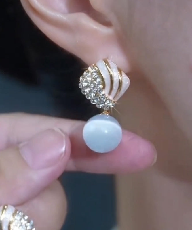 Light Blue Alloy Zircon Cat's Eye Stone Drop Glaze Drop Earrings