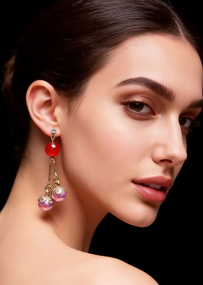 Purple Pearl Zircon Drop Earrings