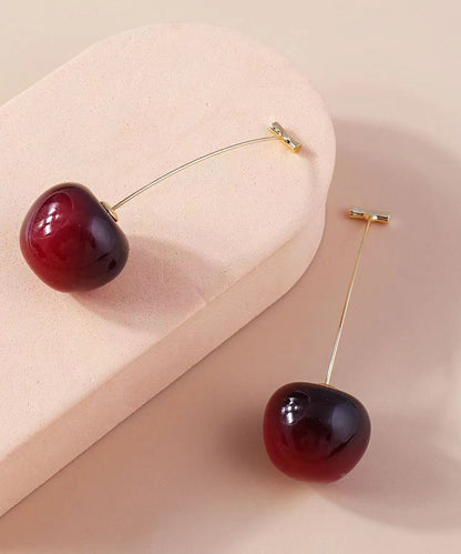 Red and Mulberry Sterling Silver Overgild Cherry Drop Earrings Two Piece Set